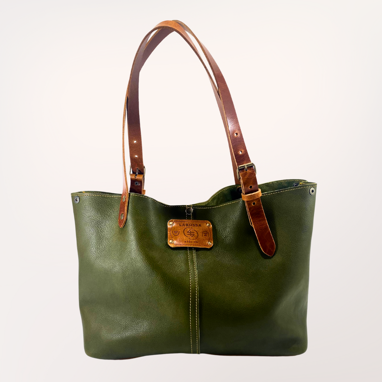 SAC CABAS CUIR VERT OLIVE