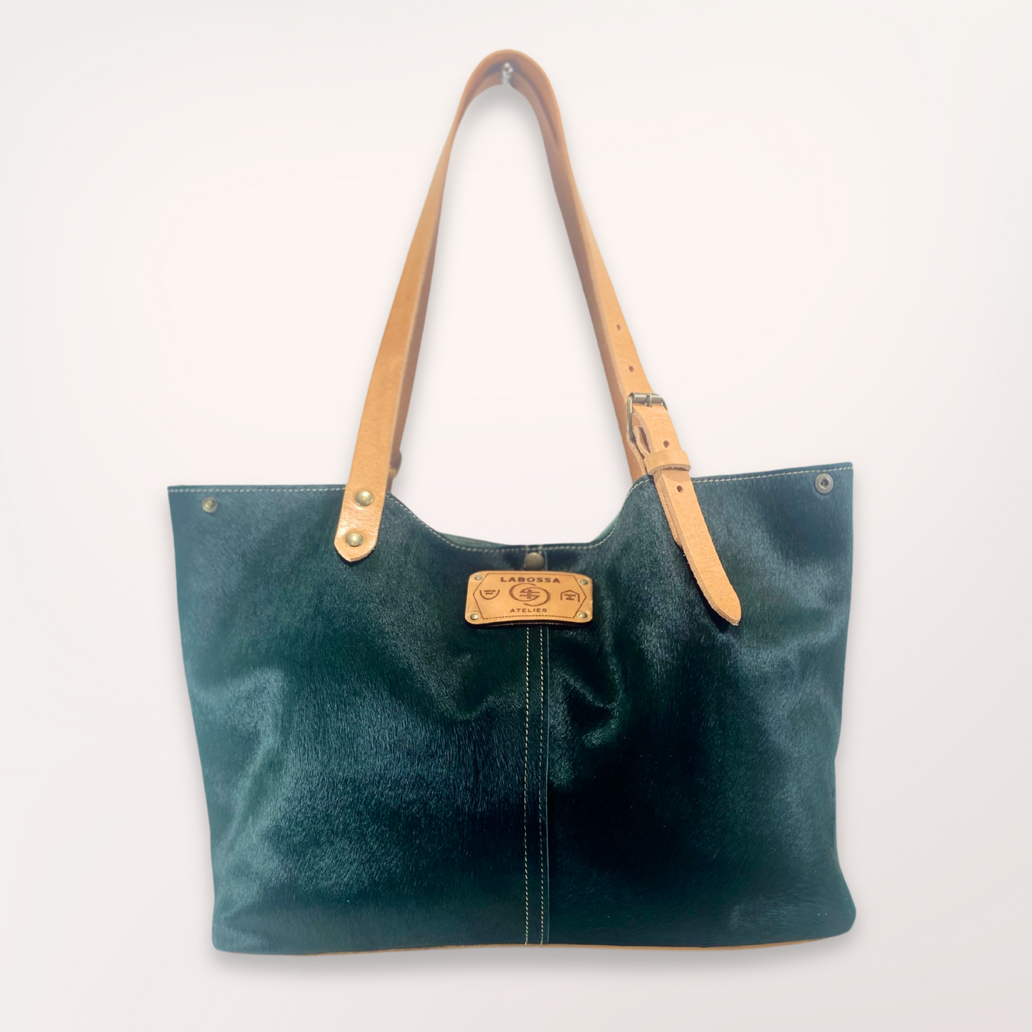 SAC CABAS PEAU DE VACHE IMPRIMÉ VERT FÔRET