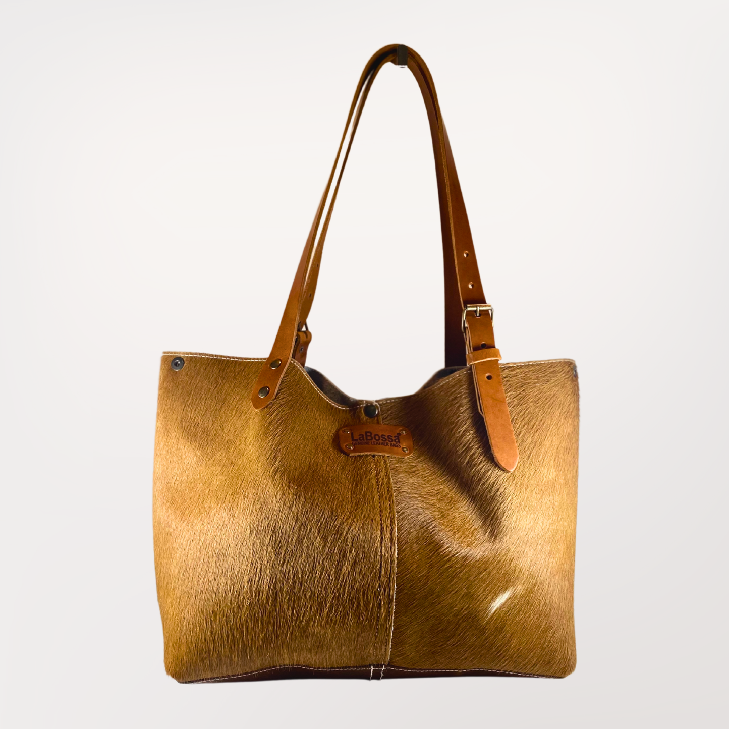 SAC CABAS PEAU DE VACHE NATURELLE COGNAC