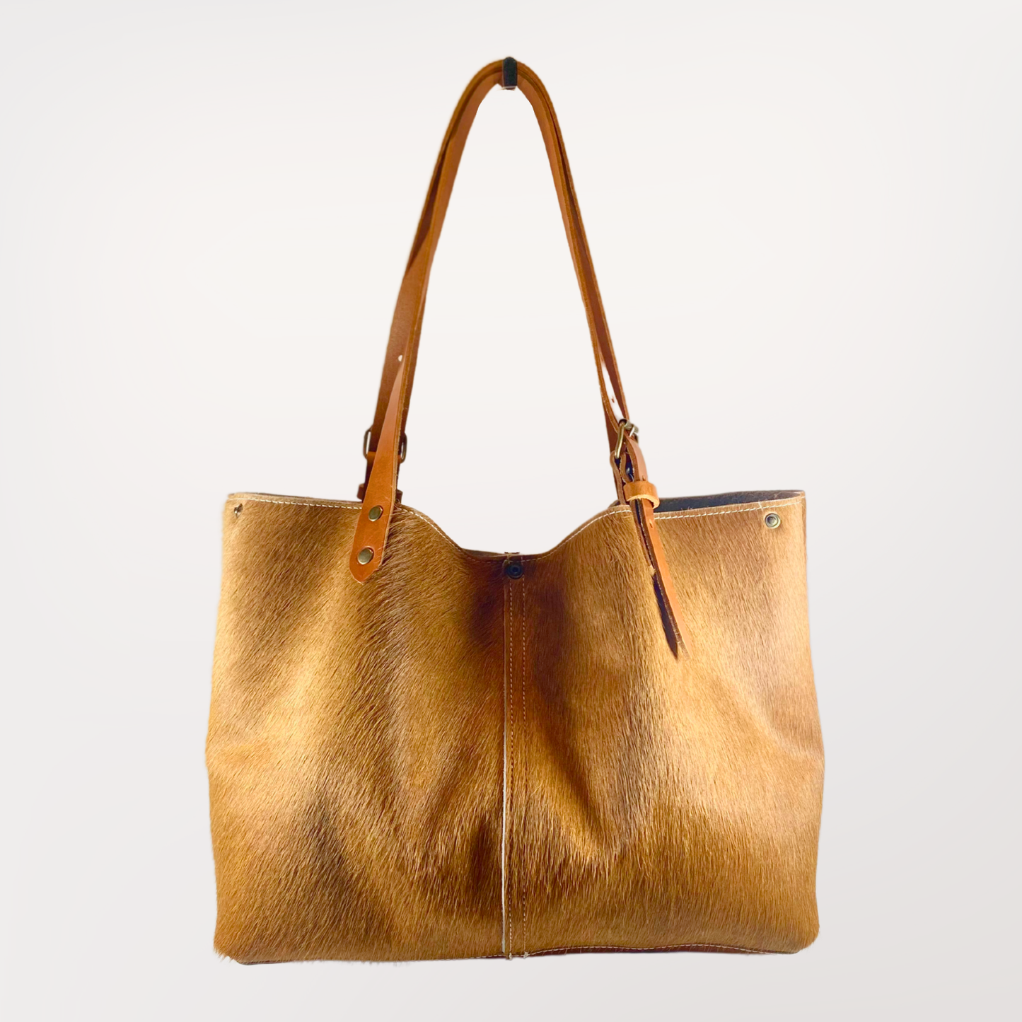 SAC CABAS PEAU DE VACHE NATURELLE COGNAC