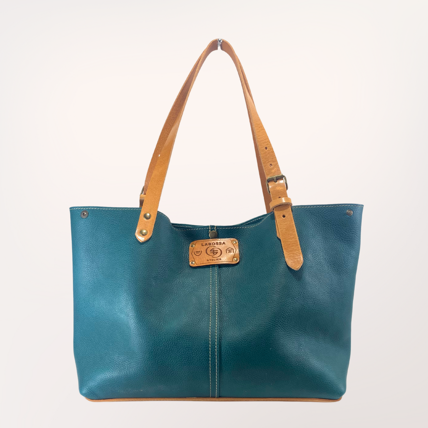 SAC CABAS CUIR BLEU CANARD