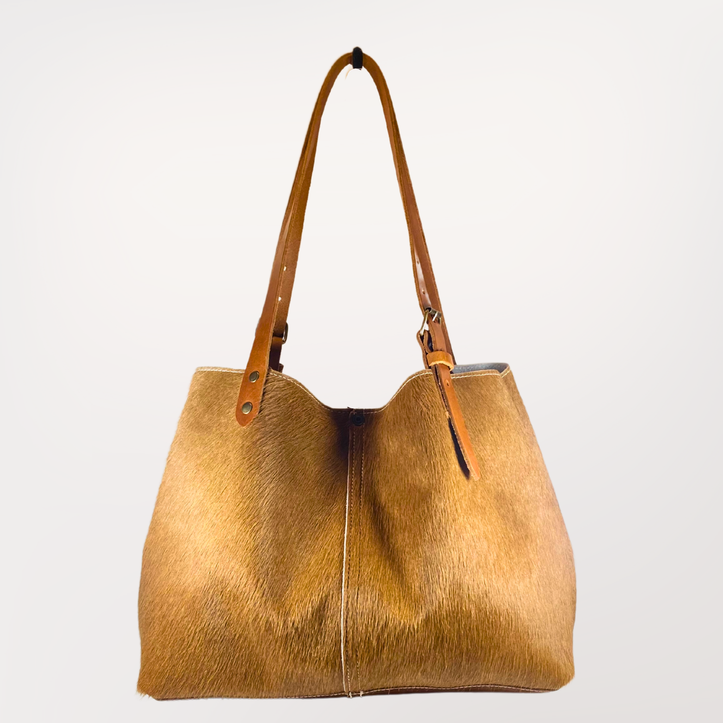 SAC CABAS PEAU DE VACHE NATURELLE COGNAC