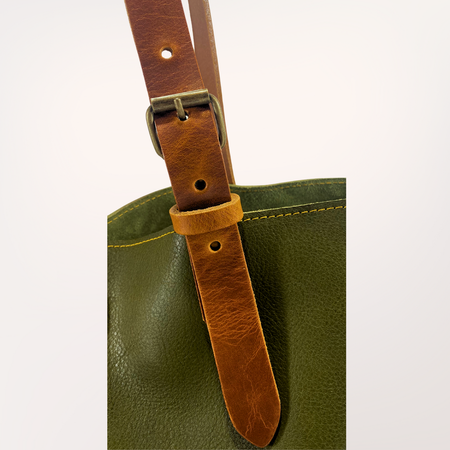 SAC CABAS CUIR VERT OLIVE
