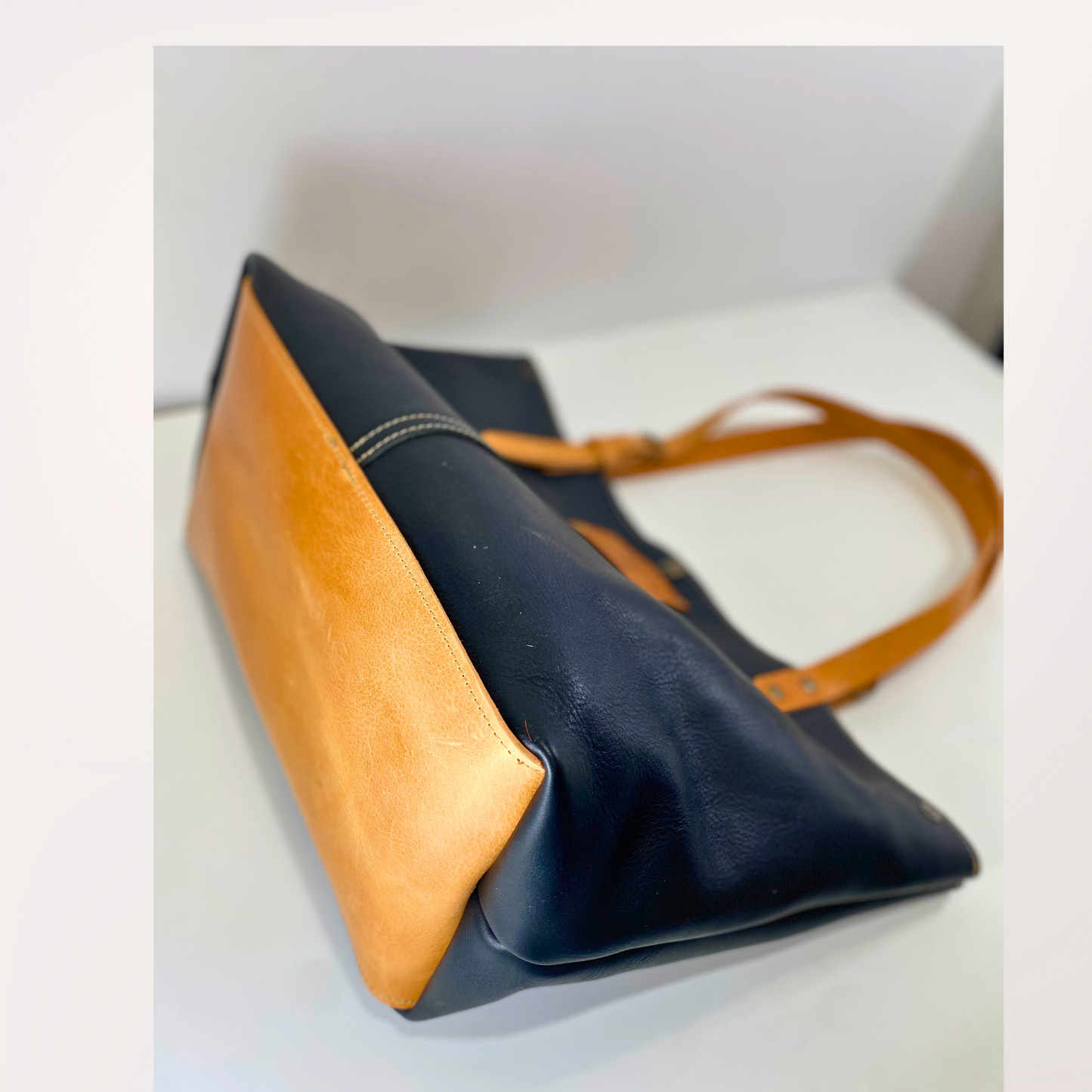 SAC CABAS CUIR NOIR ET NATUREL