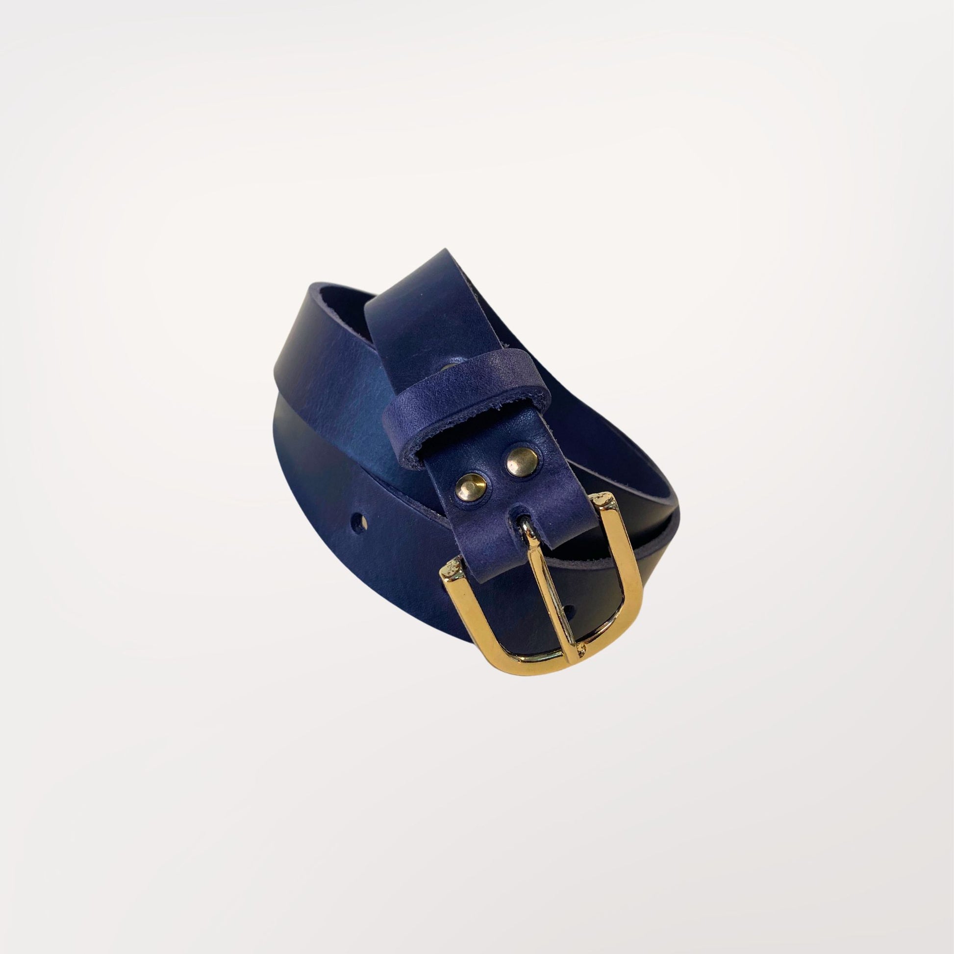ceinture en cuir bleu 3 cm avec boucle effet laiton durable
