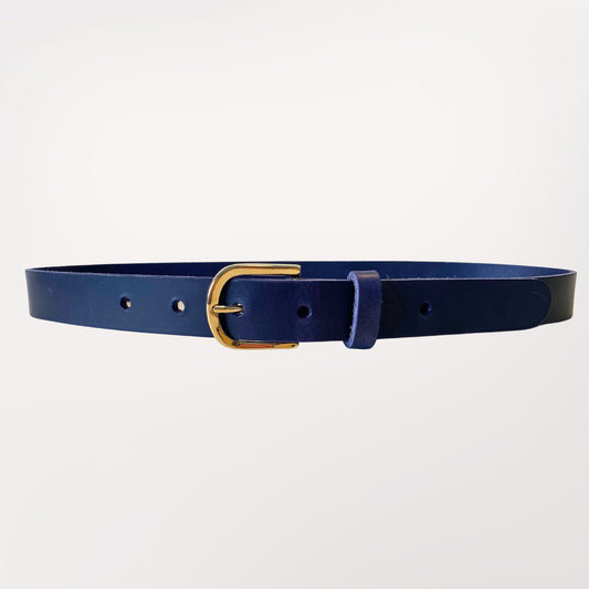 ceinture en cuir bleu 3 cm avec boucle effet laiton durable
