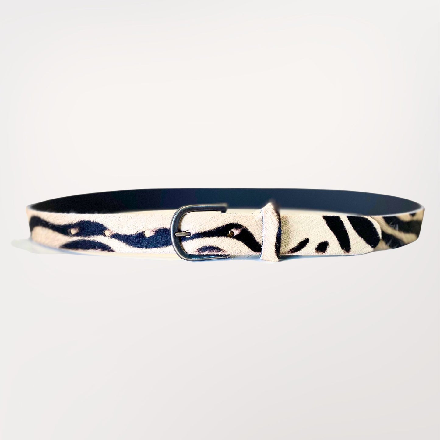 ceinture cuir imprimée zèbre 3 cm boucle effet laiton
