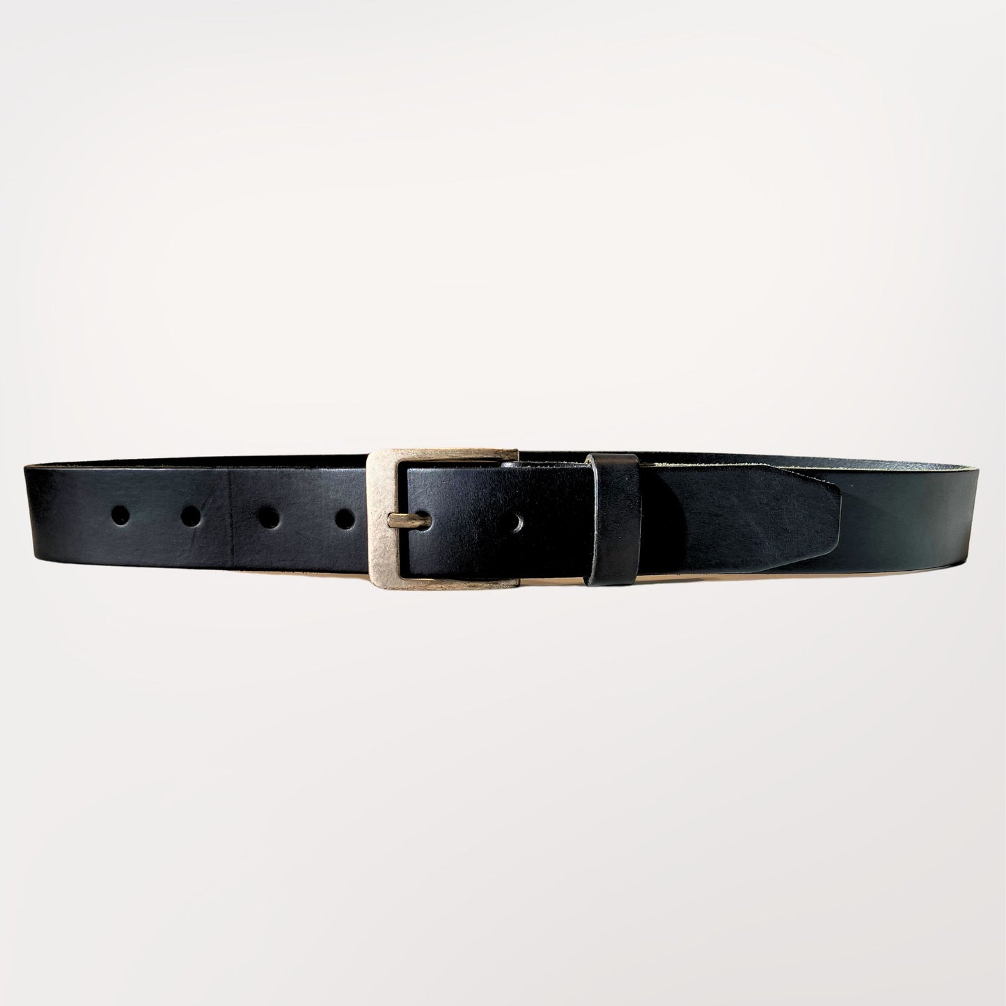 ceinture cuir noir 4 cm boucle effet argent vieilli