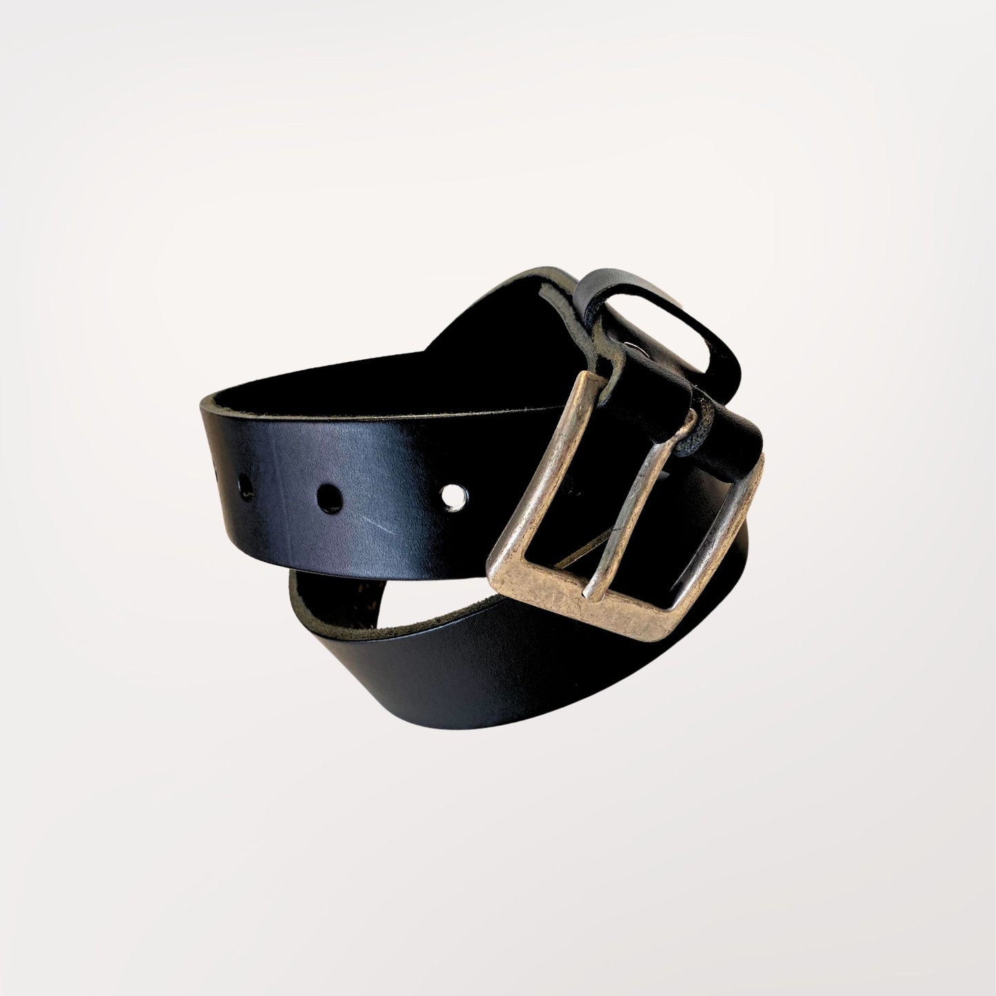 ceinture cuir noir 4 cm boucle effet argent vieilli