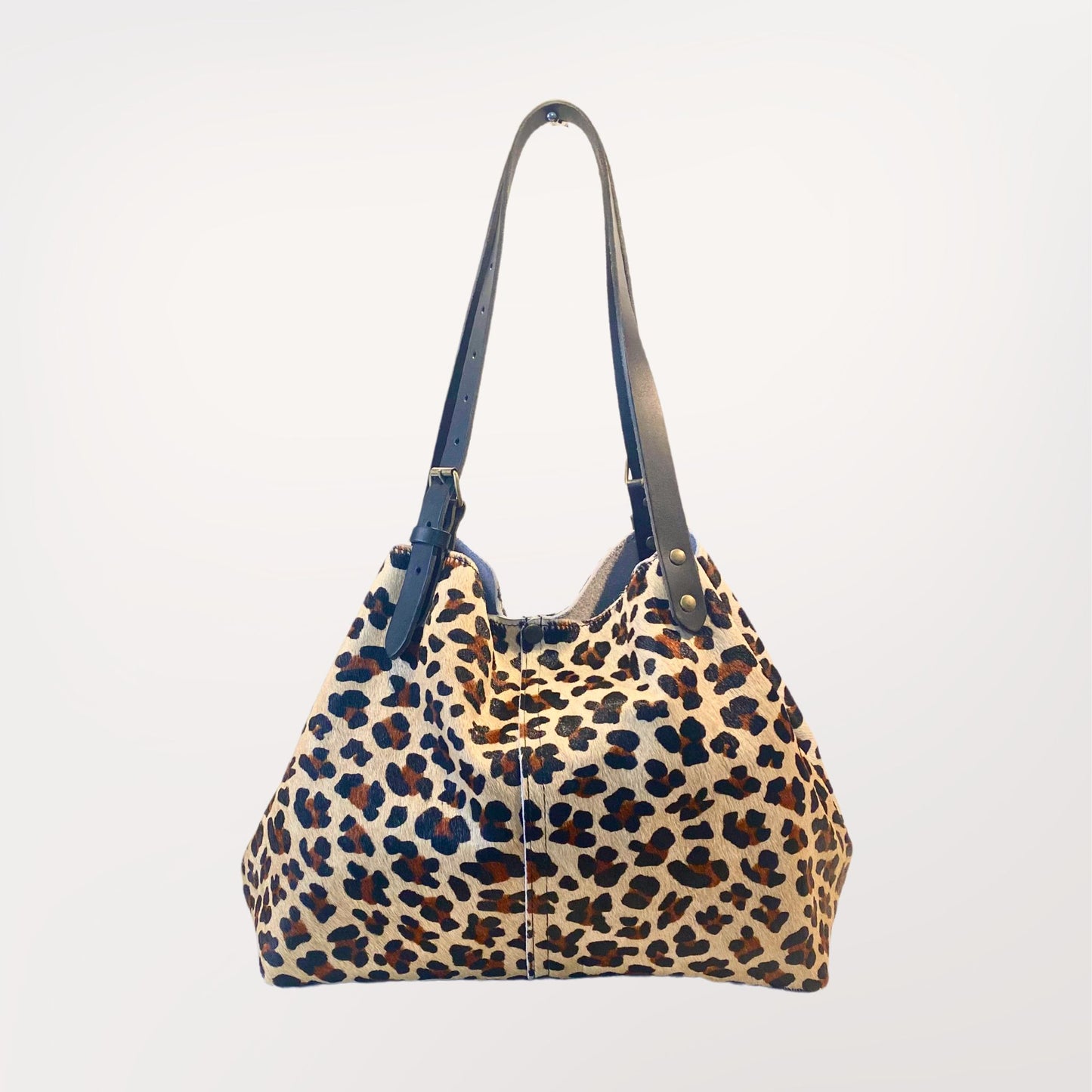 sac cabas en cuir de peau de vache véritable façon léopard