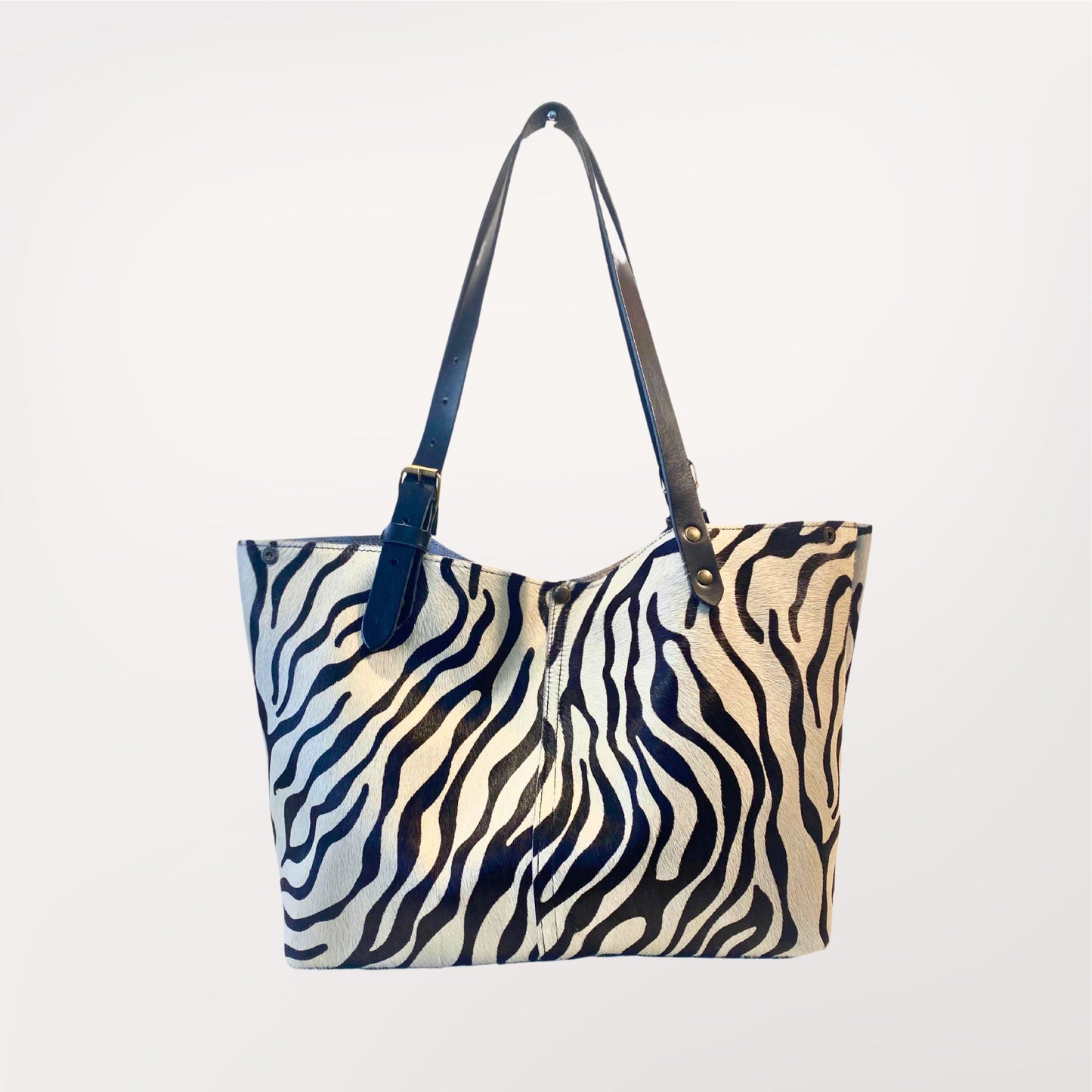 sac cabas en cuir de peau de vache véritable imprimé façon zèbre