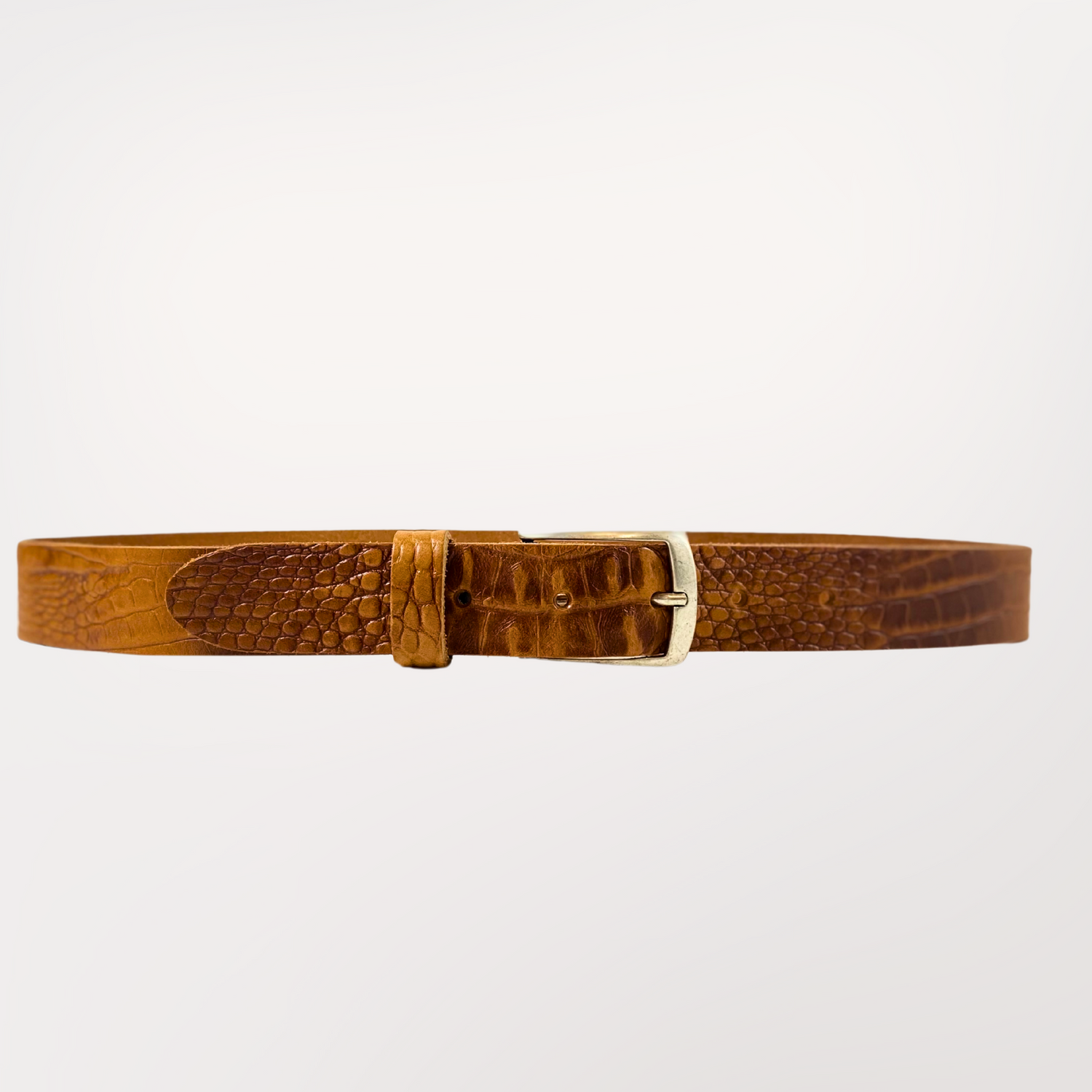 ceinture embossée caïman cognac
