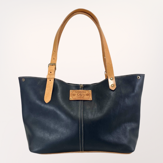 SAC CABAS CUIR NOIR ET NATUREL