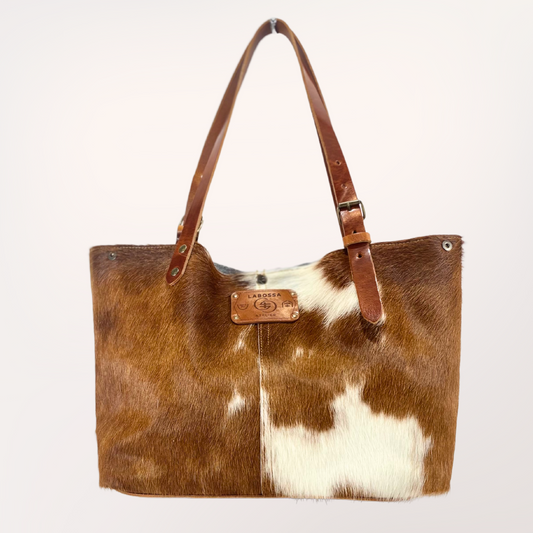 SAC CABAS PEAU DE VACHE NATURELLE MARRON CLAIR ET BLANCHE 2