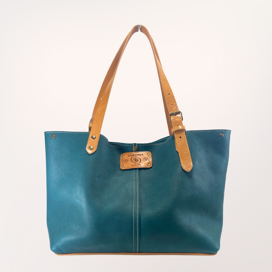 SAC CABAS CUIR BLEU CANARD