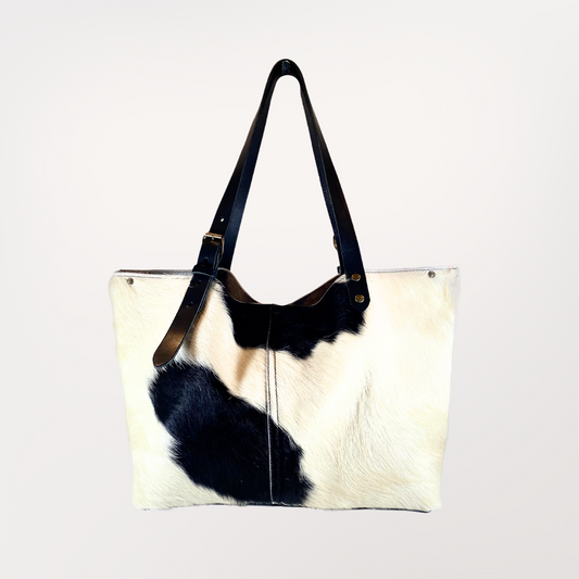 SAC CABAS PEAU DE VACHE NATURELLE NOIRE ET BLANCHE