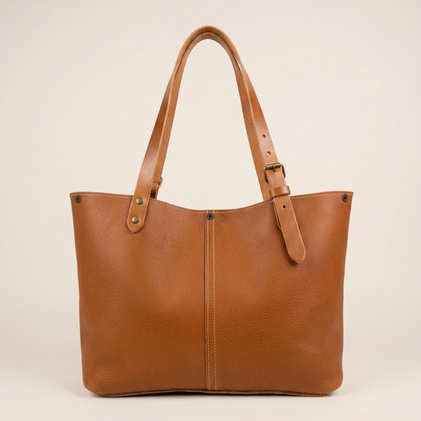 Sac cabas cuir Minerva cognac, vue de dos ouvert — Labossa Atelier