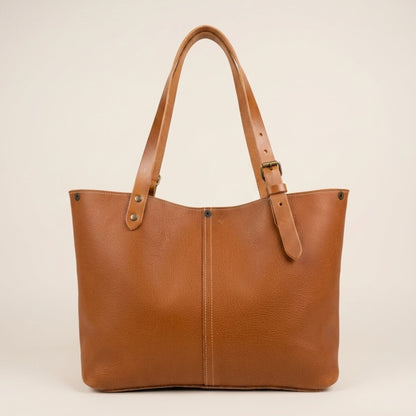 Sac cabas cuir Minerva cognac, vue de dos ouvert — Labossa Atelier