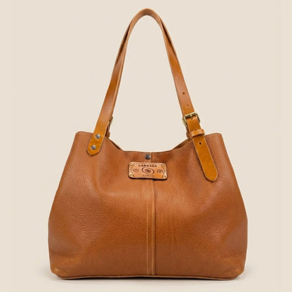 Sac cabas cuir Minerva cognac fermé, vue de face — Labossa Atelier