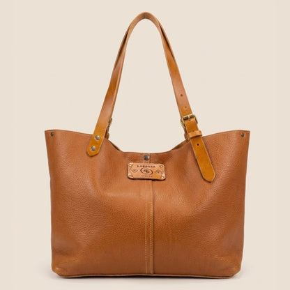 Sac cabas cuir Minerva cognac ouvert — Labossa Atelier, fait à Roubaix
