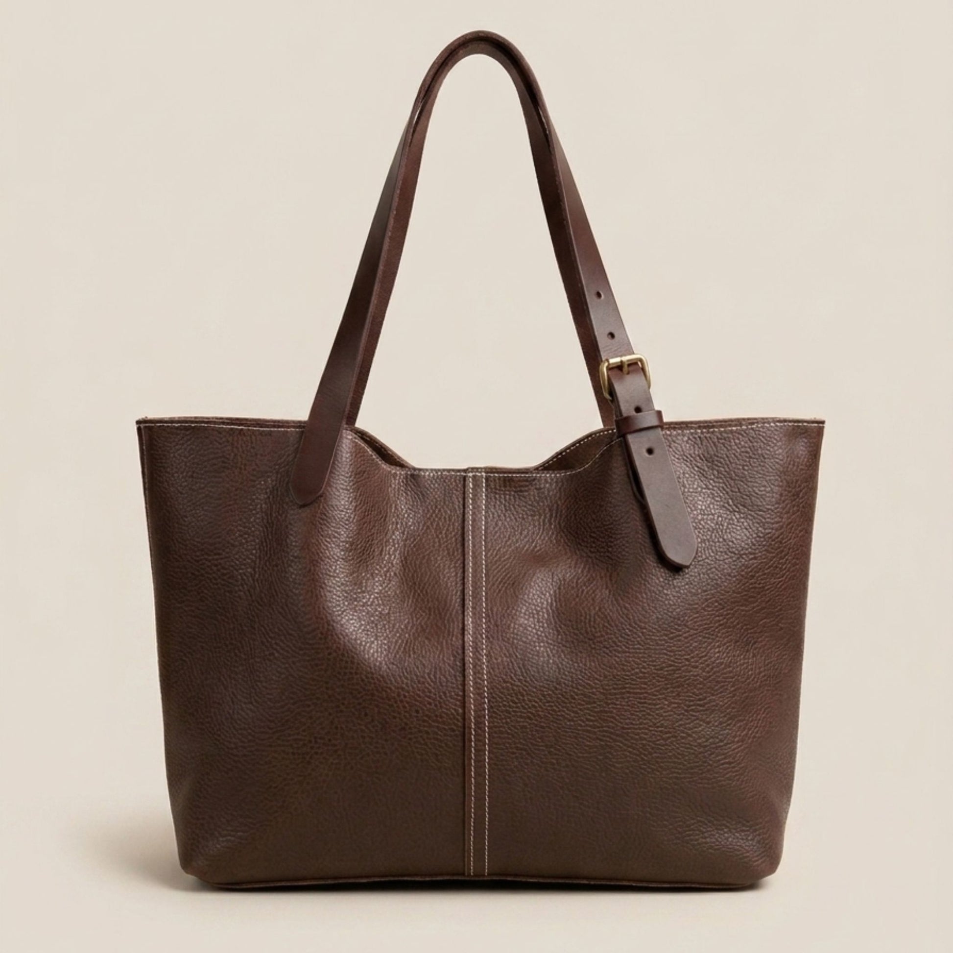 Sac cabas cuir Minerva chocolat, vue de dos ouvert — Labossa Atelier