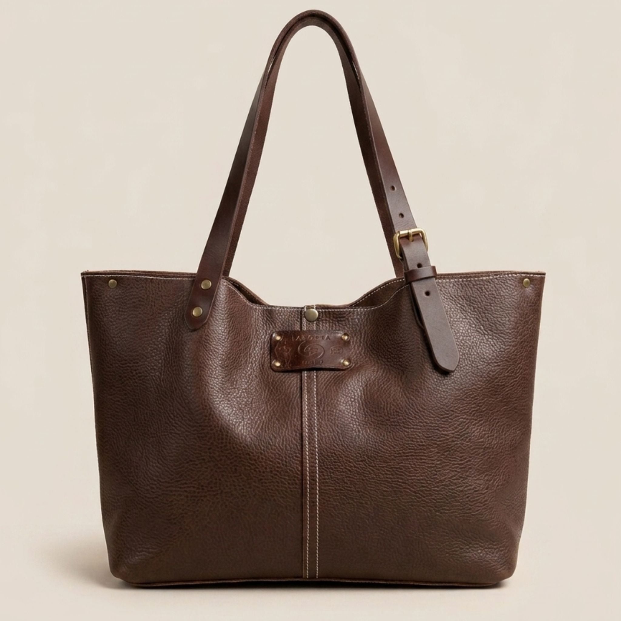 Sac cabas cuir Minerva chocolat ouvert — Labossa Atelier, fait à Roubaix