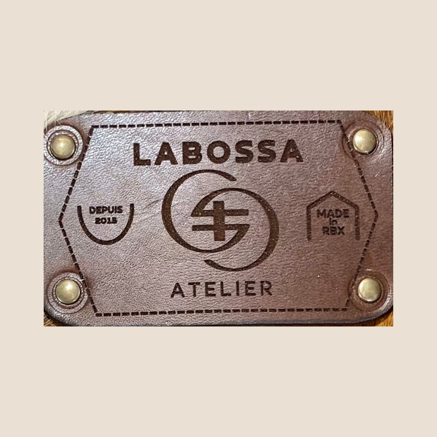 Patch cuir brut gravé datelier  Labossa – cabas labossa