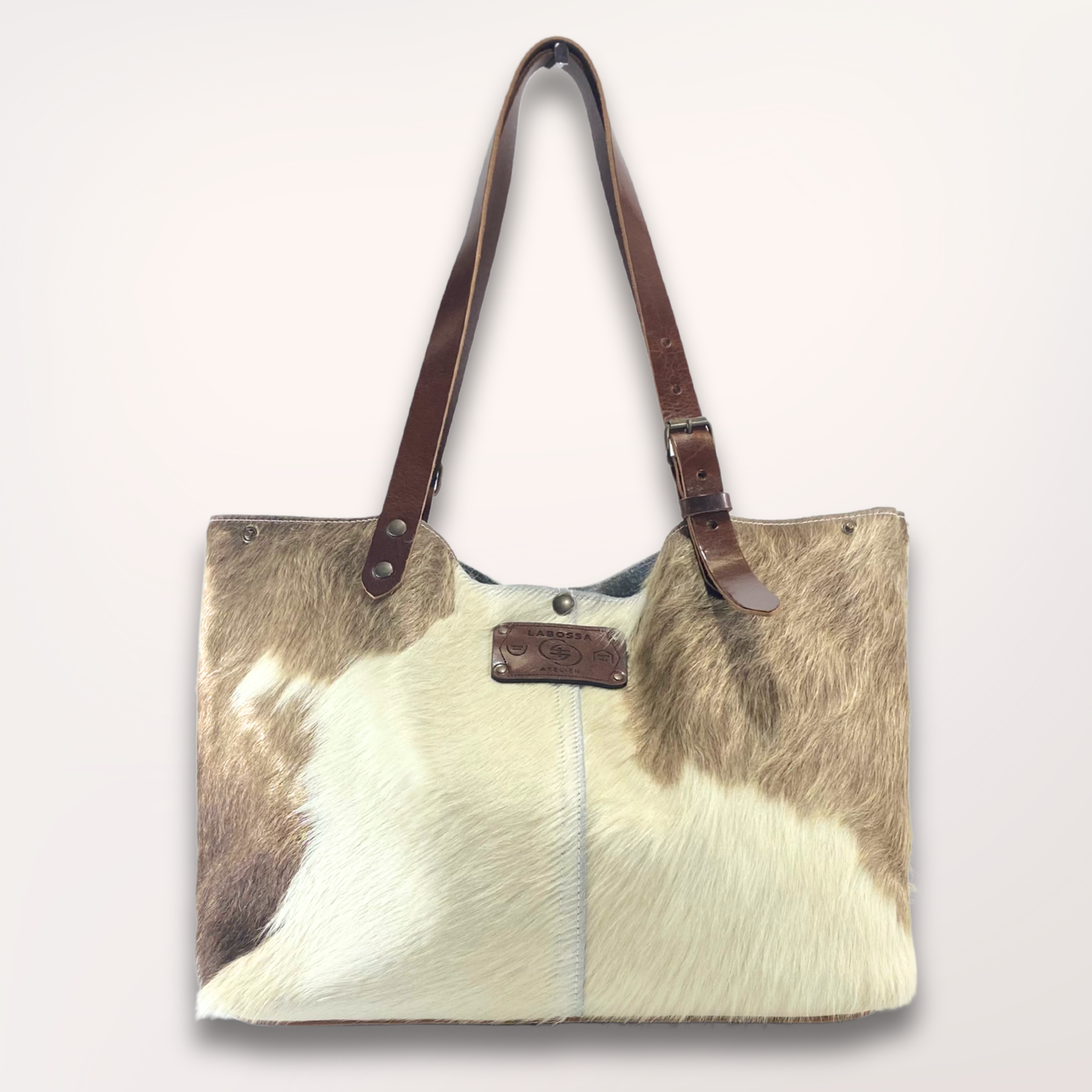 SAC CABAS PEAU DE VACHE NATURELLE BROWN SWISS #13/085