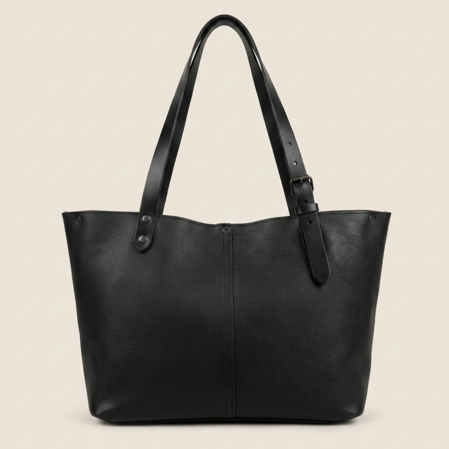 Sac cabas cuir noir Minerva, vue de dos ouvert — Labossa Atelier