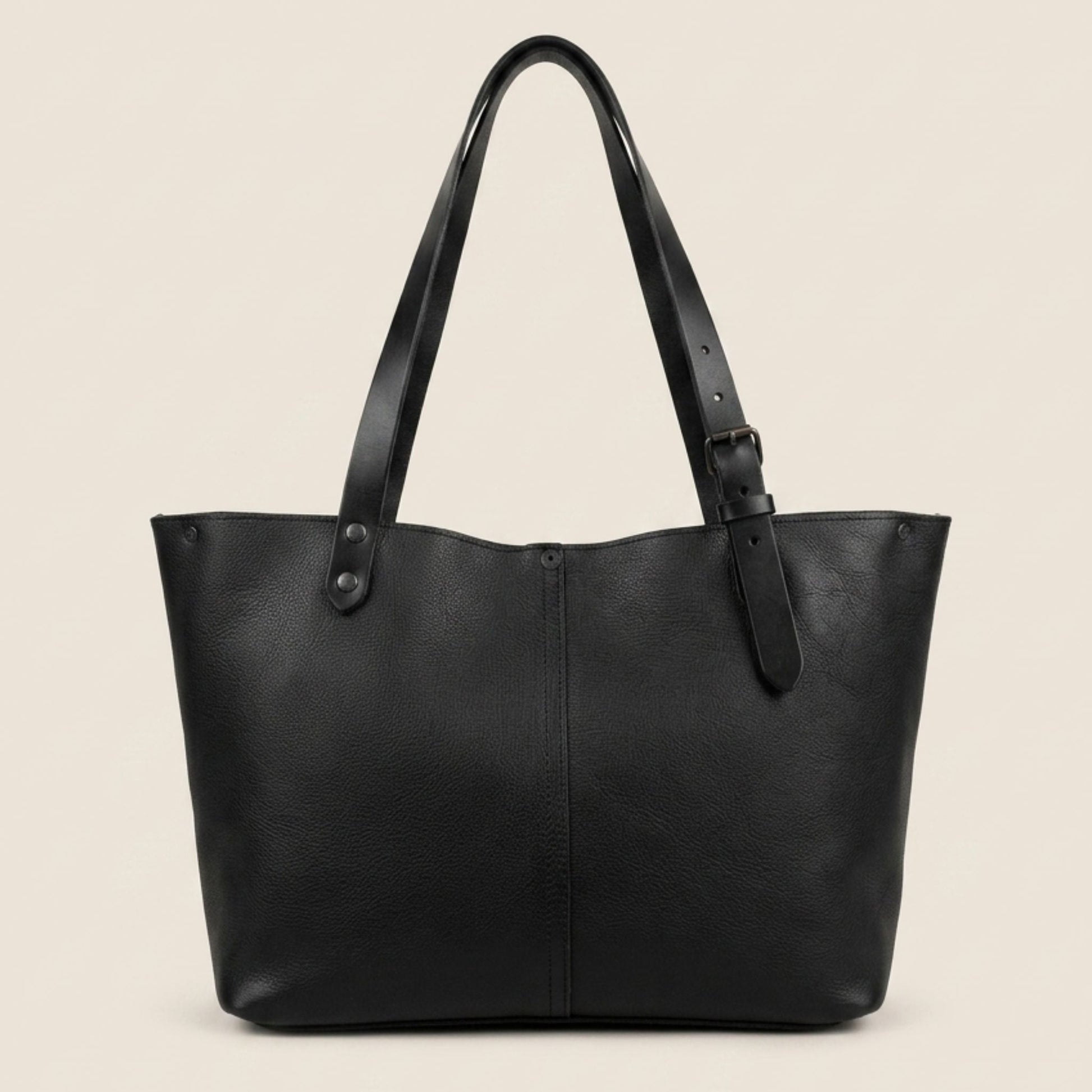 Sac cabas cuir noir Minerva, vue de dos ouvert — Labossa Atelier