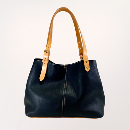 Sac cabas cuir Minerva noir & naturel, vue de dos fermé — Labossa Atelier

