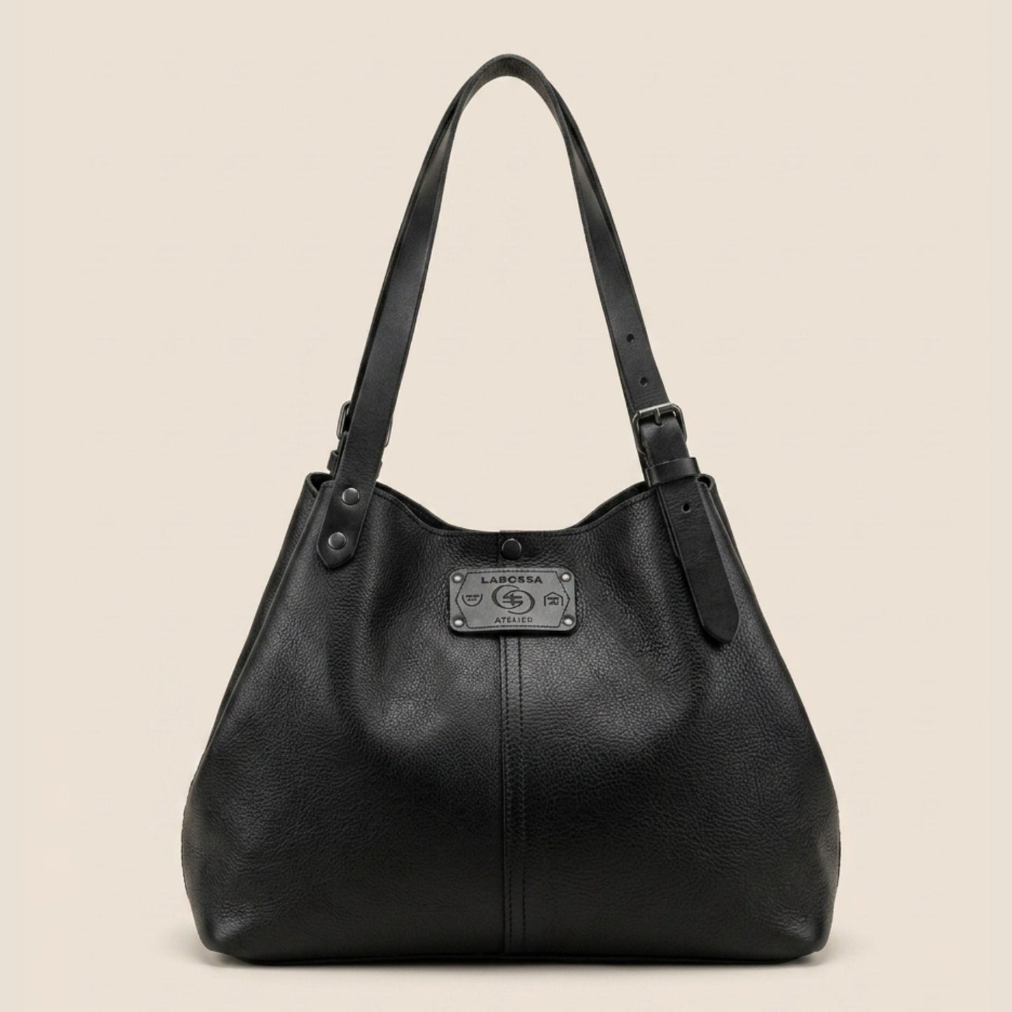 Sac cabas cuir noir Minerva fermé, vue de face — Labossa Atelier