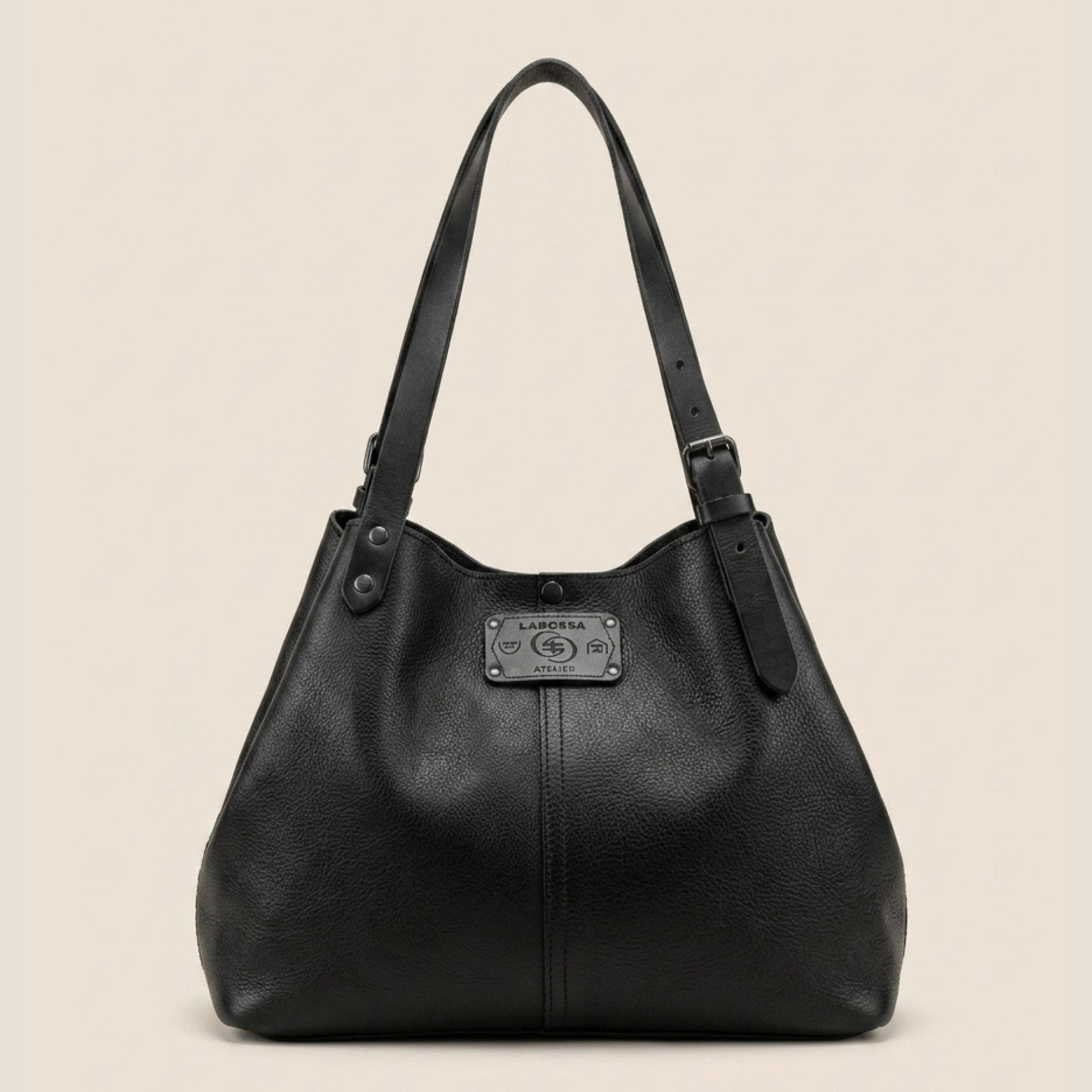 Sac cabas cuir noir Minerva fermé, vue de face — Labossa Atelier
