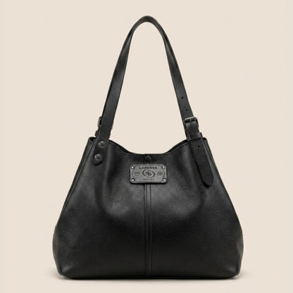 Sac cabas cuir noir Minerva fermé, vue de face — Labossa Atelier