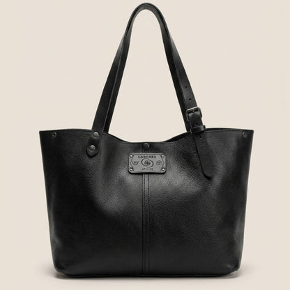 Sac cabas cuir noir Minerva ouvert — Labossa Atelier, fait à Roubaix