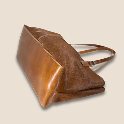 Fond du cabas Montbéliarde N°13/132 – cuir box 2 mm coloris cognac, fabrication Roubaix