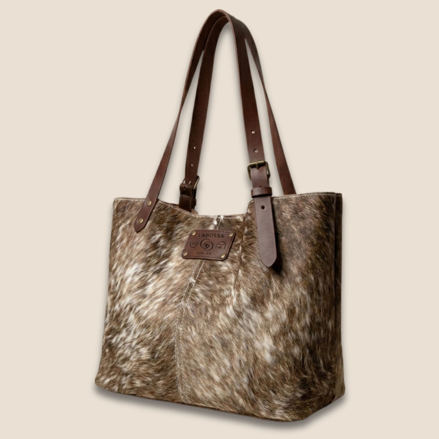 Cabas peau de vache Brown Swiss N°13/123 – vue de trois quarts