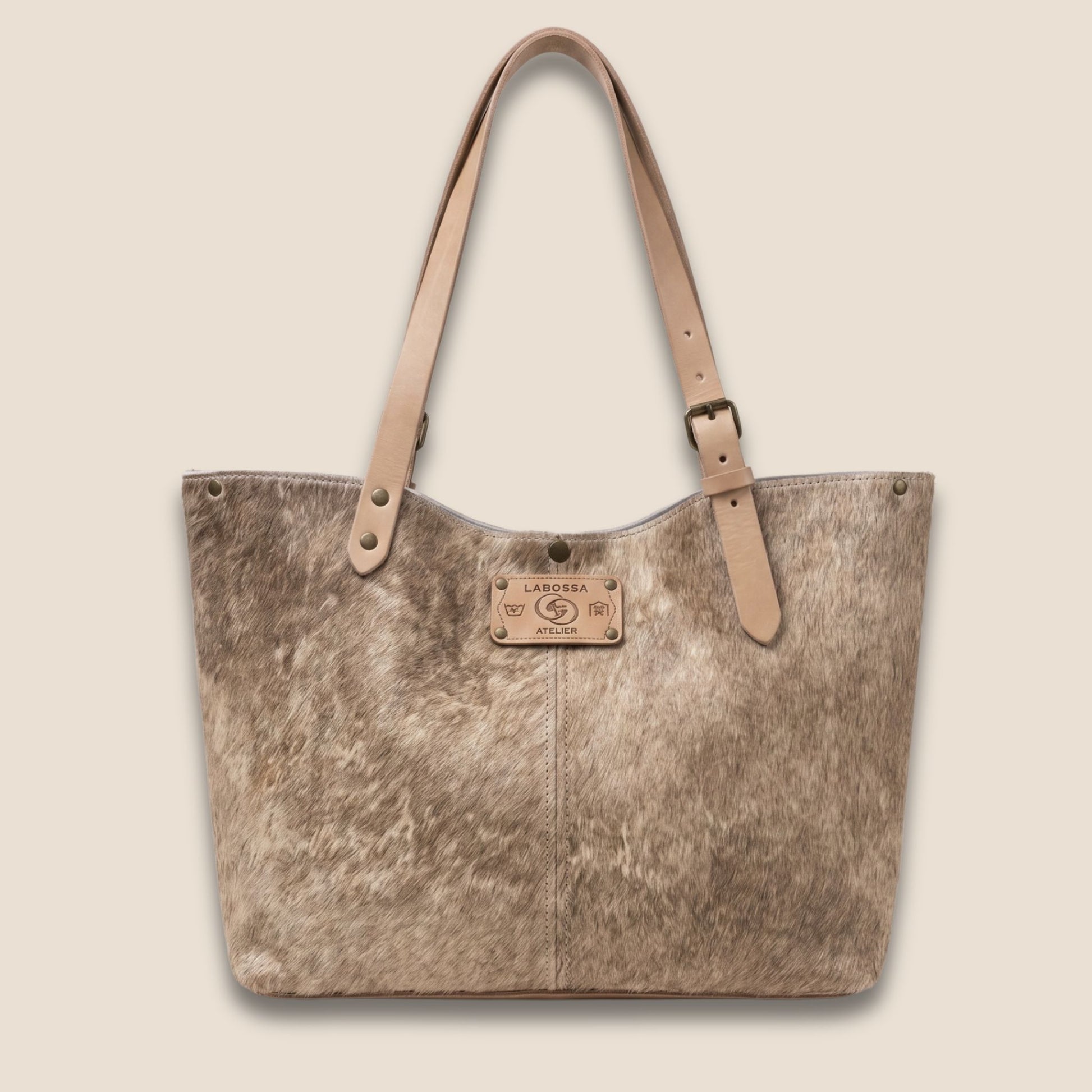 abas peau de vache Brown Swiss naturelle #13/134 – vue de face – Labossa Atelier