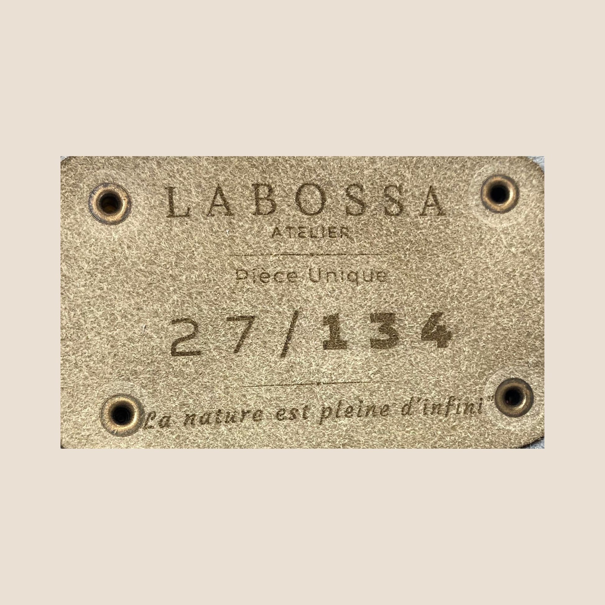 Cabas peau de vache Montbéliarde N°27/134 – patch intérieur numérotation – Labossa Atelier
