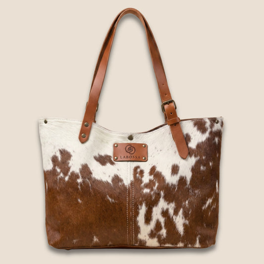 Cabas peau de vache Montbéliarde N°13/129 – vue de face – Labossa Atelier