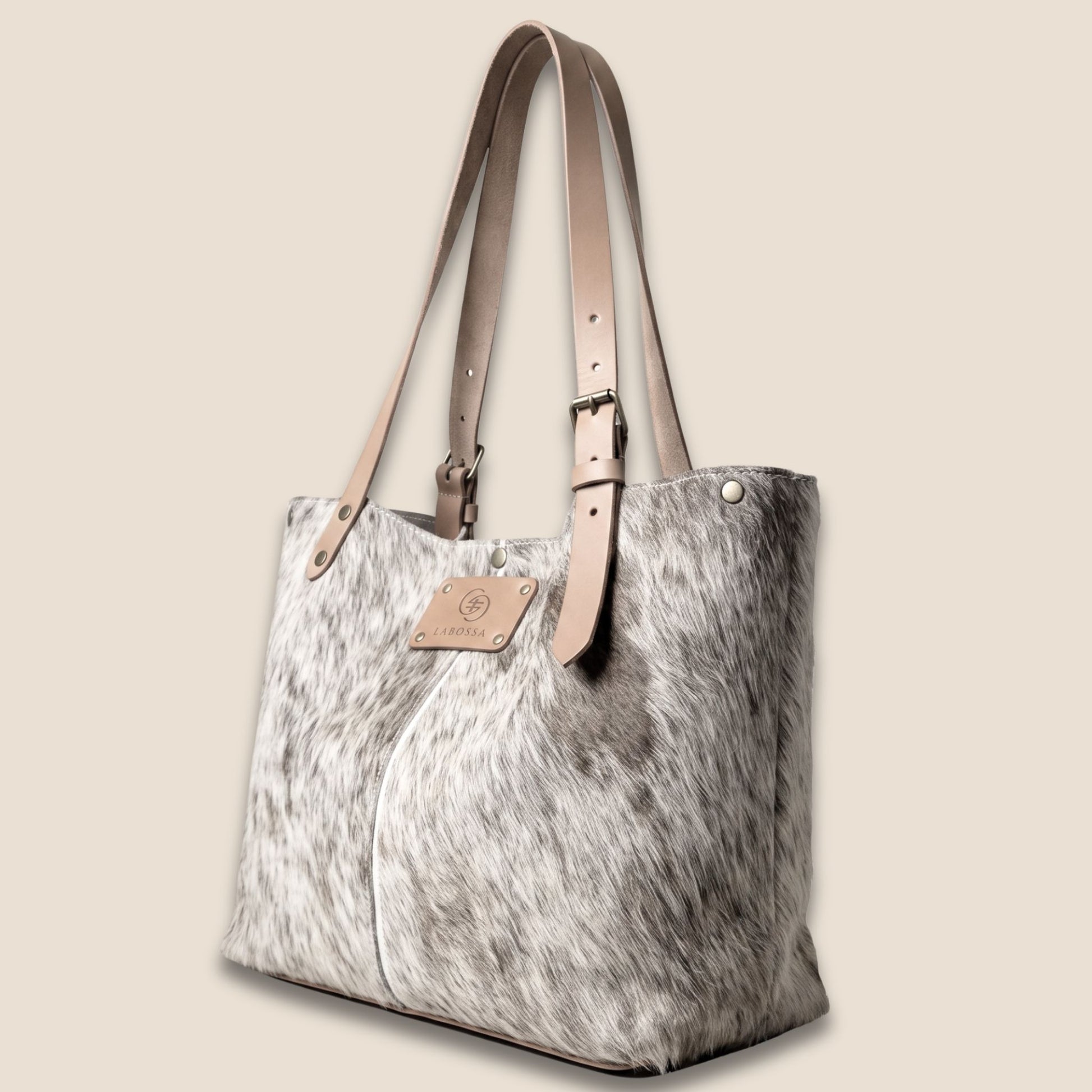 Cabas Brown Swiss beige #27/145 de profil, lanières en cuir Primavera