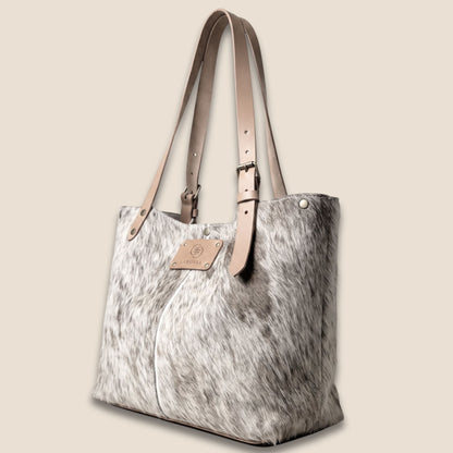 Cabas Brown Swiss beige #27/145 de profil, lanières en cuir Primavera