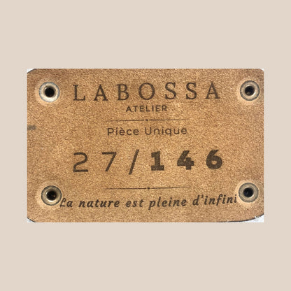 Détail du patch intérieur du cabas normand #27/146, pièce unique fabriquée à Roubaix.