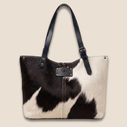 Cabas en peau de vache naturelle Holstein #13/157, vue de face, robe noir et blanc
