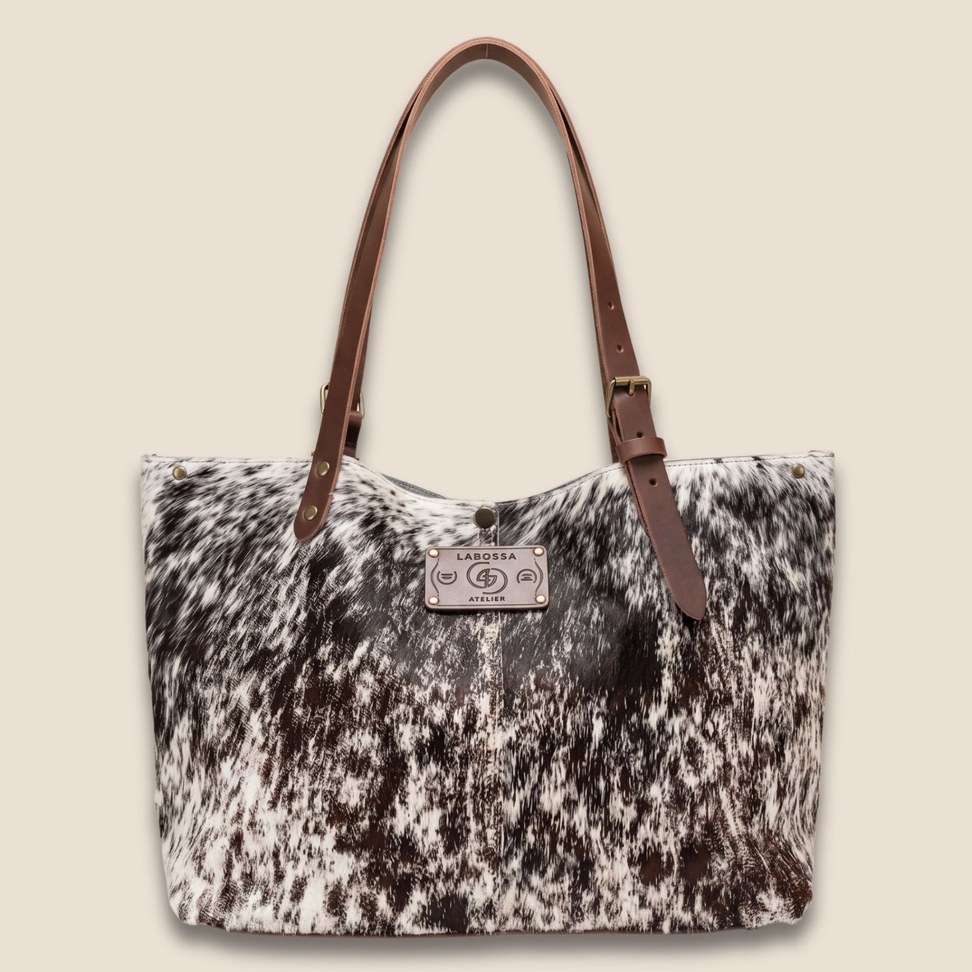 Cabas Labossa #27/122 – face ouverte, peau de vache Vosgienne naturelle & cuir chocolat