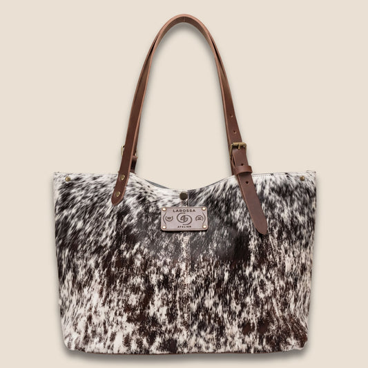 Cabas Labossa #27/122 – face ouverte, peau de vache Vosgienne naturelle & cuir chocolat