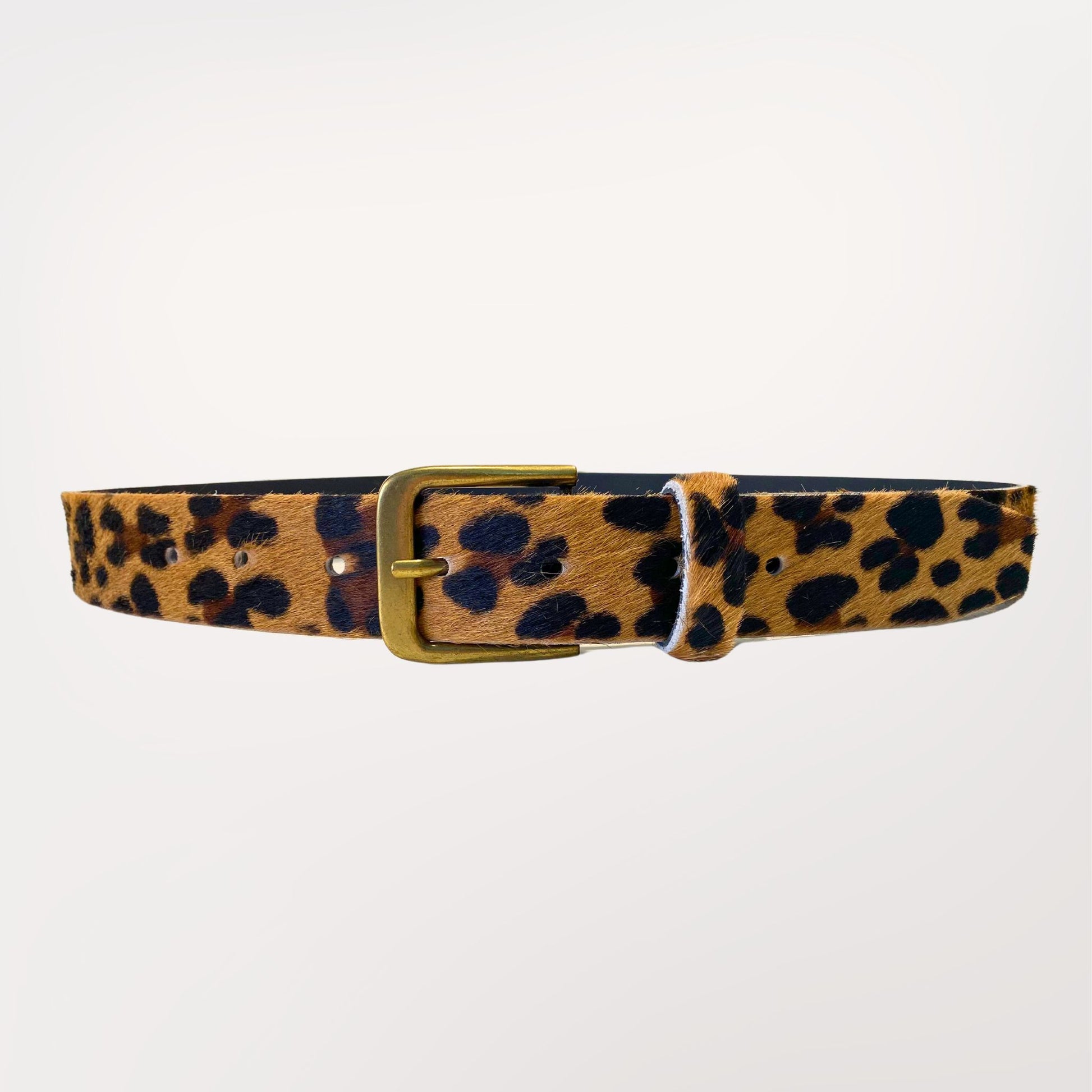 ceinture peau de vache imprimée façon léopard boucle effet laiton