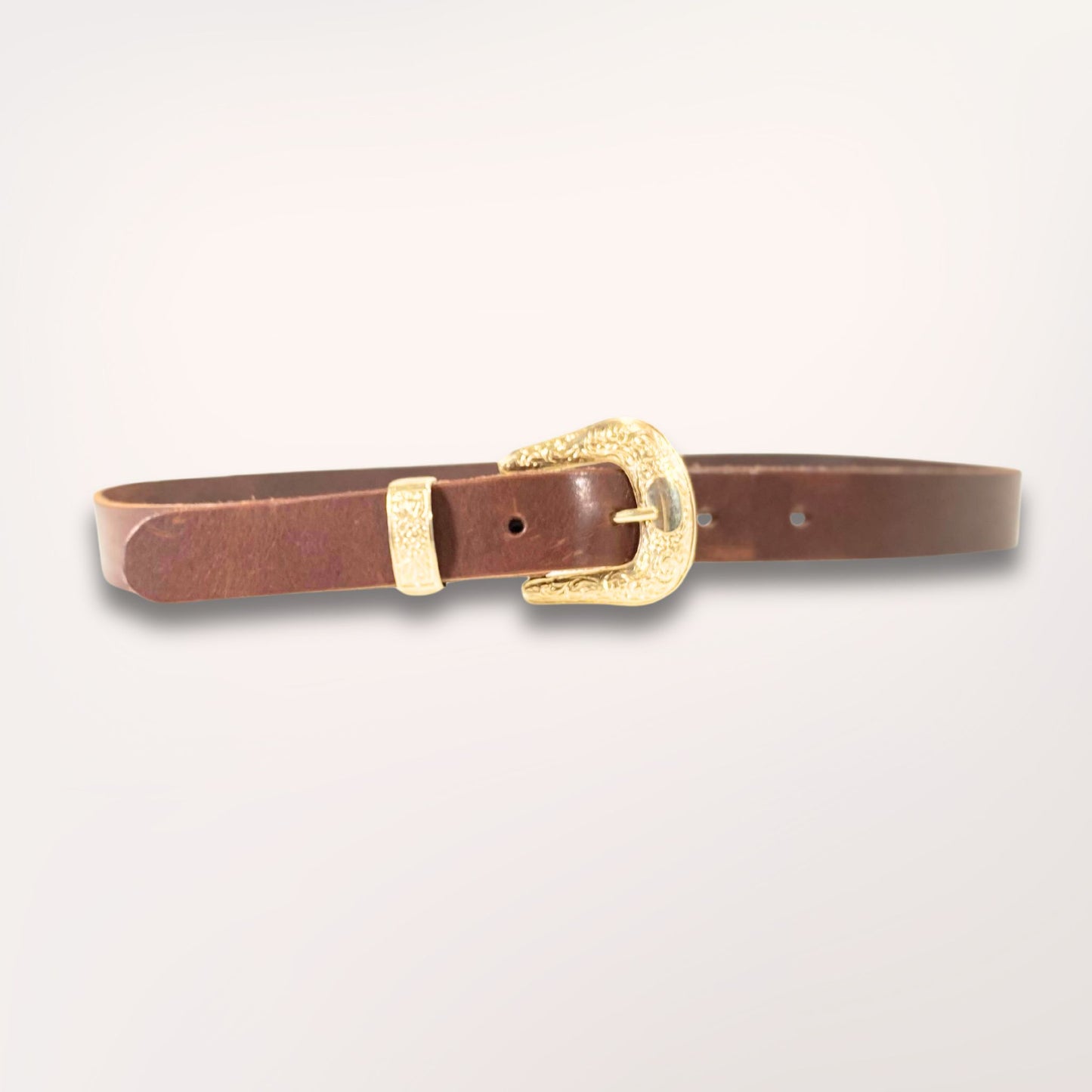 Ceinture cuir marron chocolat 30 mm Labossa avec bouclerie style Arizona dorée, fabrication française à l'atelier.