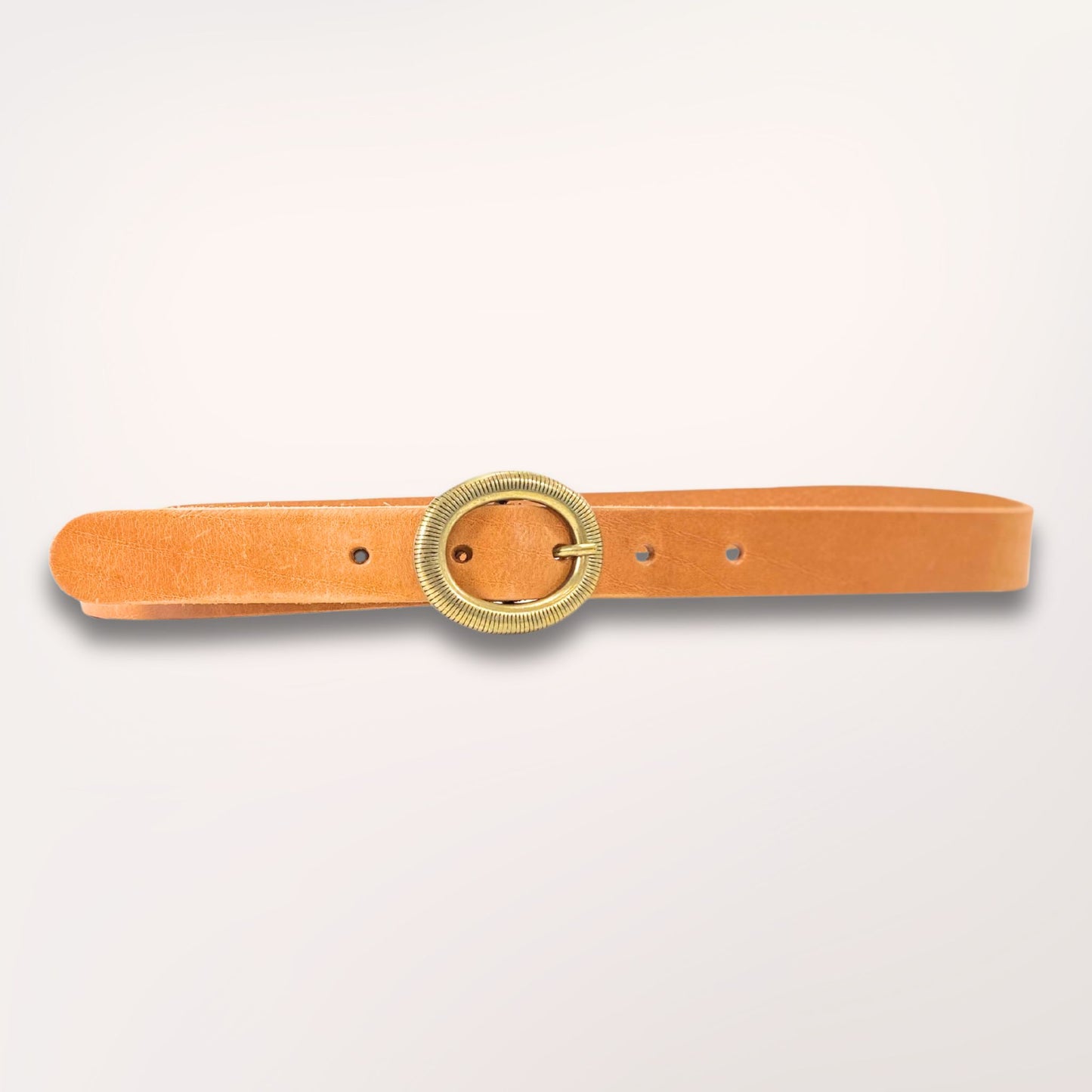 Ceinture cuir naturel Labossa 30mm avec boucle médaillon dorée style héritage.