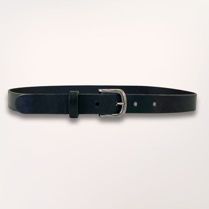 Ceinture en cuir noir véritable Asphalte Labossa 30mm, boucle minimaliste et cuir pleine fleur.